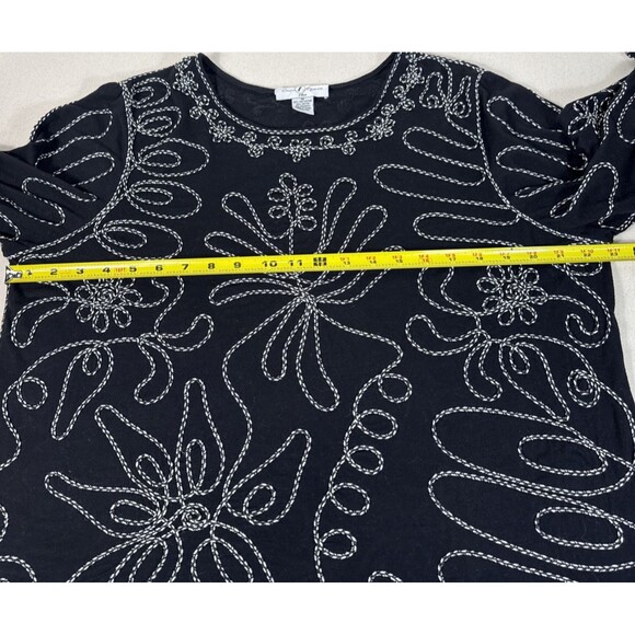 Once Again Womens Blouse Black 3/4 Sleeve Stretch Embroidered Plus 1X - Picture 5 of 16